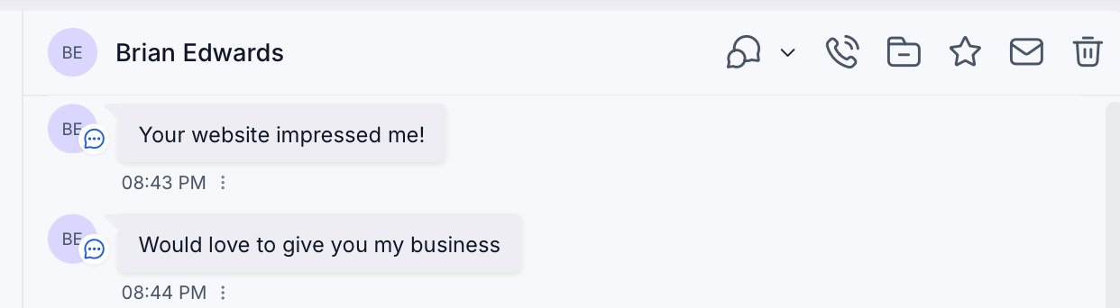 A text from a customer saying the website impressed them