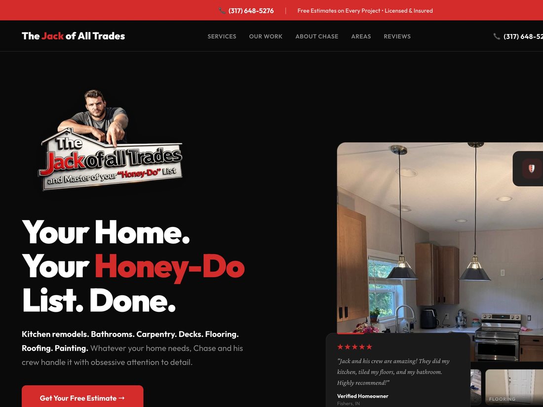 The contractor's website after the AI rebuild