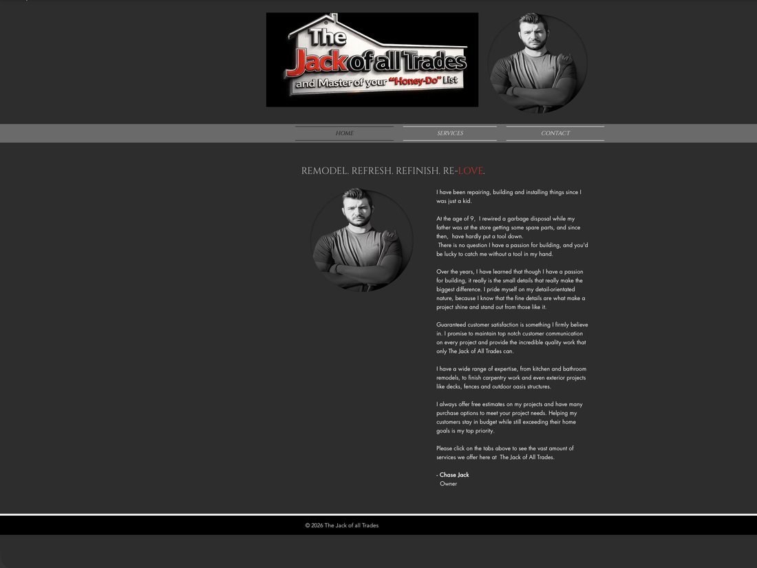 The contractor's website before the rebuild
